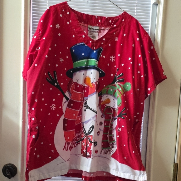 UA Scrubs Holiday Red Scrub Top - Picture 1 of 3
